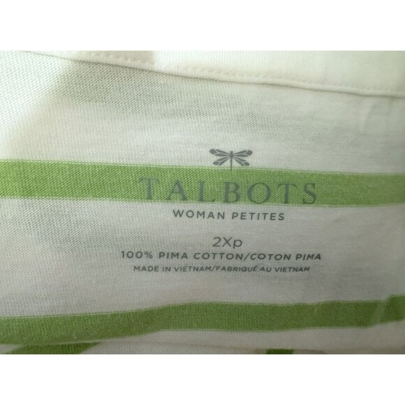 TALBOTS Green Striped Pima Cotton Short Sleeve Scalloped Neck Knit Top Tee 2Xp - Picture 4 of 5